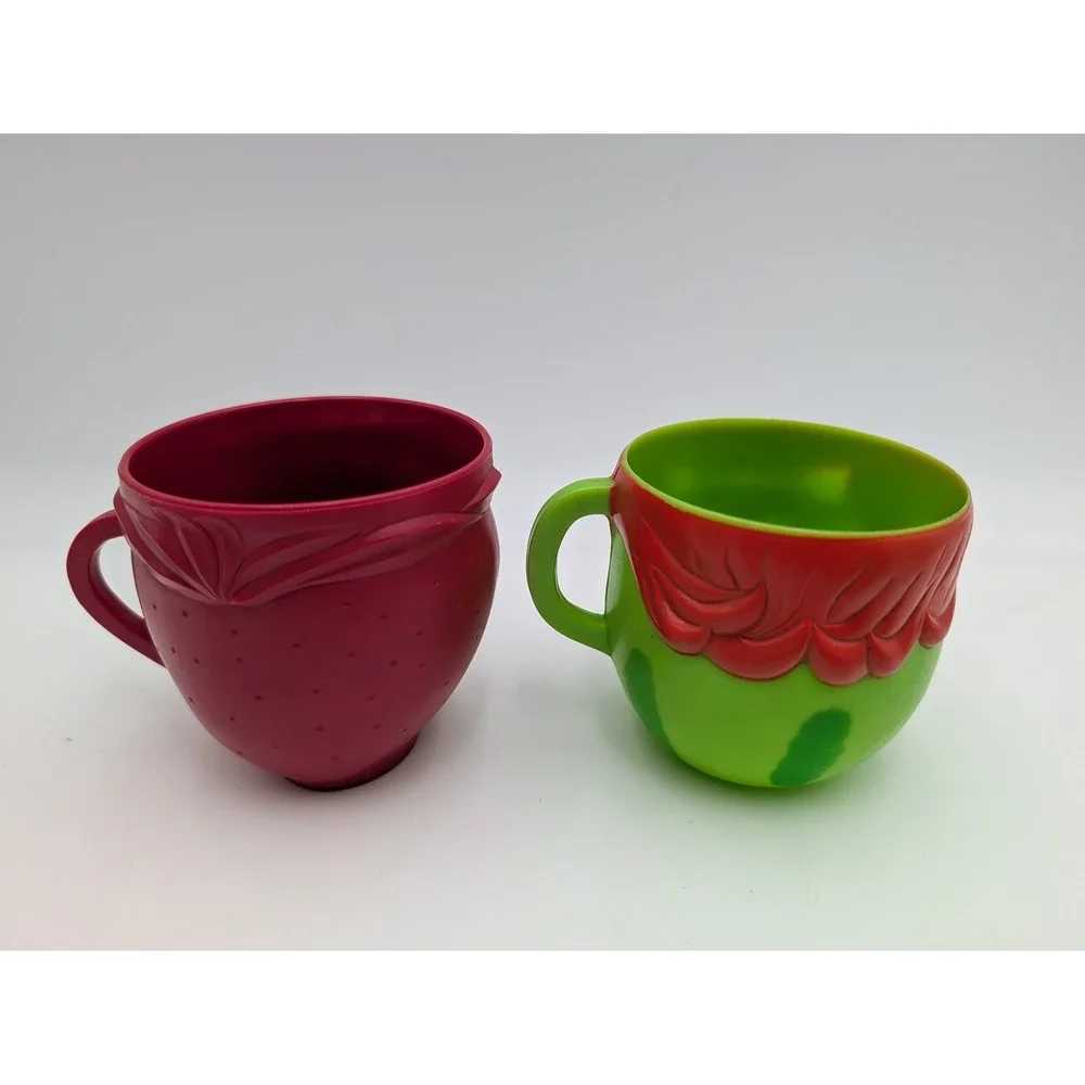 Pillsbury Funny Face Mugs Red Green Strawberry Watermelon Vintage 1969 1974